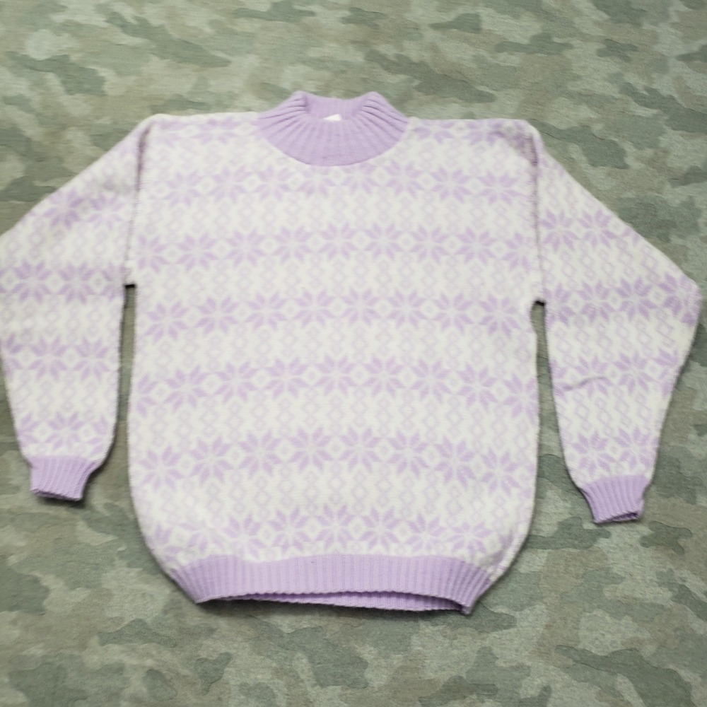 Vintage‎ Spunky Sweater Womens Small Purple Pullover Fair Isles Mock Neck